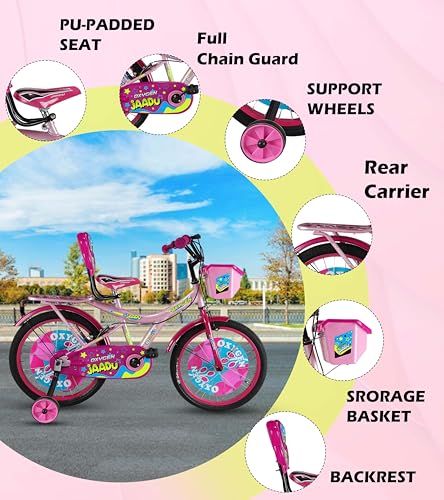 Image of OXYGEN Girl 20T Kids Bicycle for Girls 5-9 Years with Training Wheels, Basket & Rear Carrier, High Tensile Steel Frame, Single Speed Beginner Kids Cycle, Professional Assembly Required (Pink)