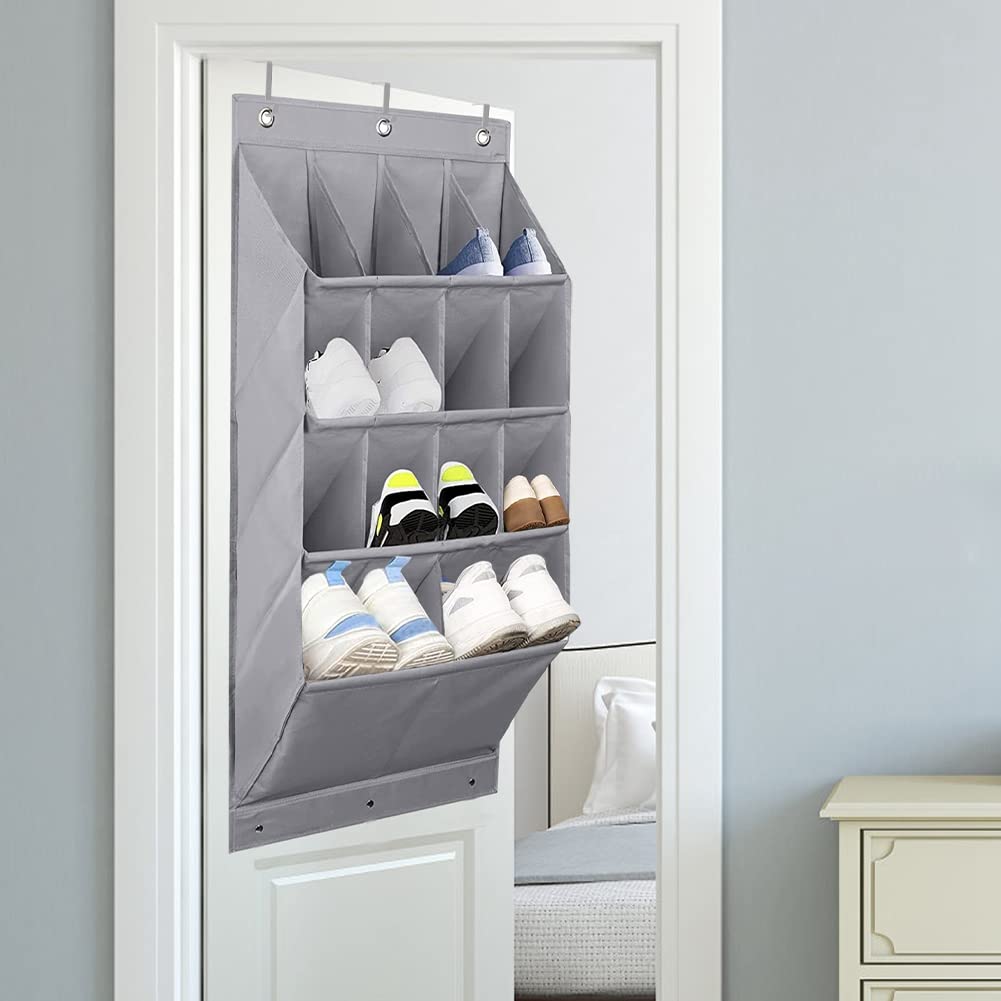 Zapatero para colgar en la puerta con 14 compartimentos, ahorro de espacio, para dormitorio, solución de almacenamiento eficiente de zapatos, maximiza el espacio