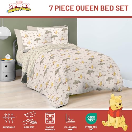 Image of Jay Franco Kids Bed Set, Beige, Winnie The Pooh, 7 Piece Queen