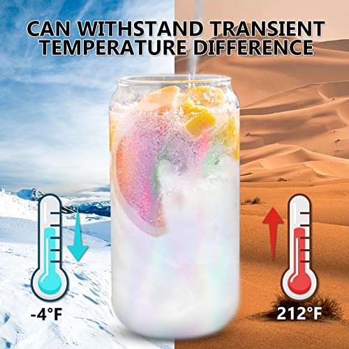 Rowellsoul Glass Drinking Glass With Bamboo Lid And Clear Straw, 4 Pcs 16Oz Beer Mug, Iced Coffee Mug, Iced Coke Mug - Perfect For Juice, Soda, Milk Tea #TOP2