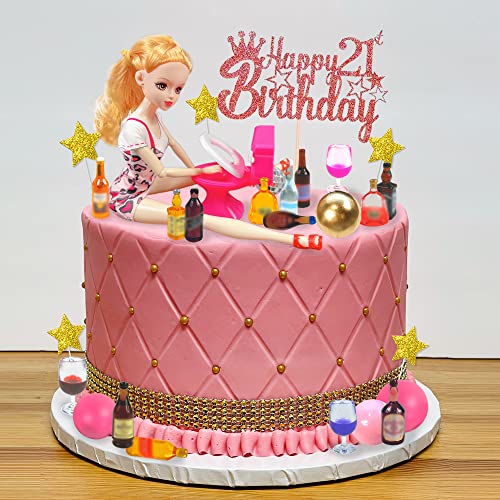 Drwate GCMGM10006 36 Pcs Mini Wine Bottles Cake Toppers With 12 Mini Wine Bottles 5 Mini Wine Glasses 1Toilet Toy 1 Beauty Doll 21St Birthday Cake Topper For Celebrating Birthday Girl Party thumb #5