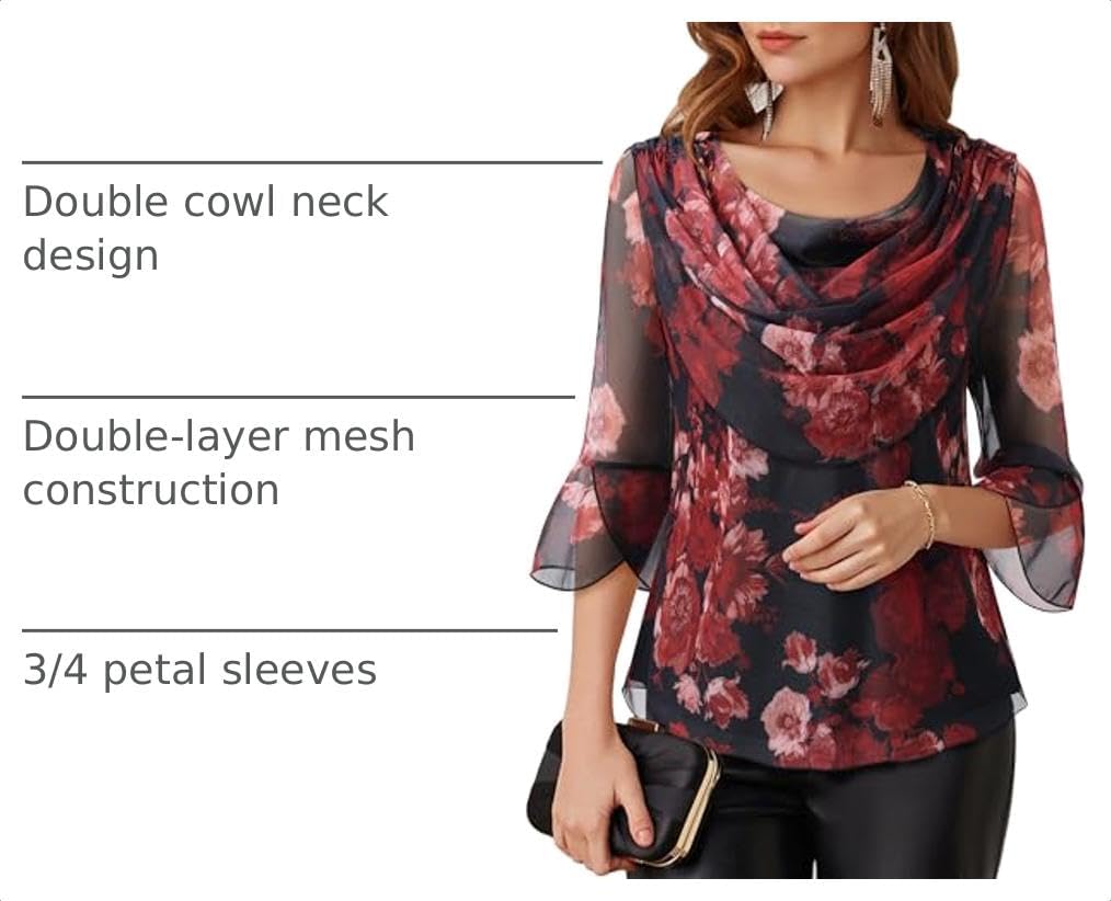 Lotusmile Blouses for Women Dressy Casual 3/4 Sleeve Cowl Neck Evening Tops image 4