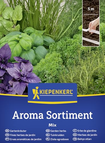 Kiepenkerl Gartenkräutersamen Aroma Sortiment Saatband 50927 Kräutermischung mit Petersilie Schnittlauch Basilikum Dill Bohnenkraut Majoran und Zitronenmelisse für Balkon und Kräuterbeet