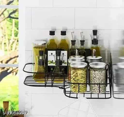 1PCS Packing Wall Mounted Self-Adhesive Bathroom Corner Shelf/Kitchen Rack & Holder - Bathroom Accessories (Material-GI Metal, Powder Coated Finish, Black, Pack of 1)|DEV-P281 1