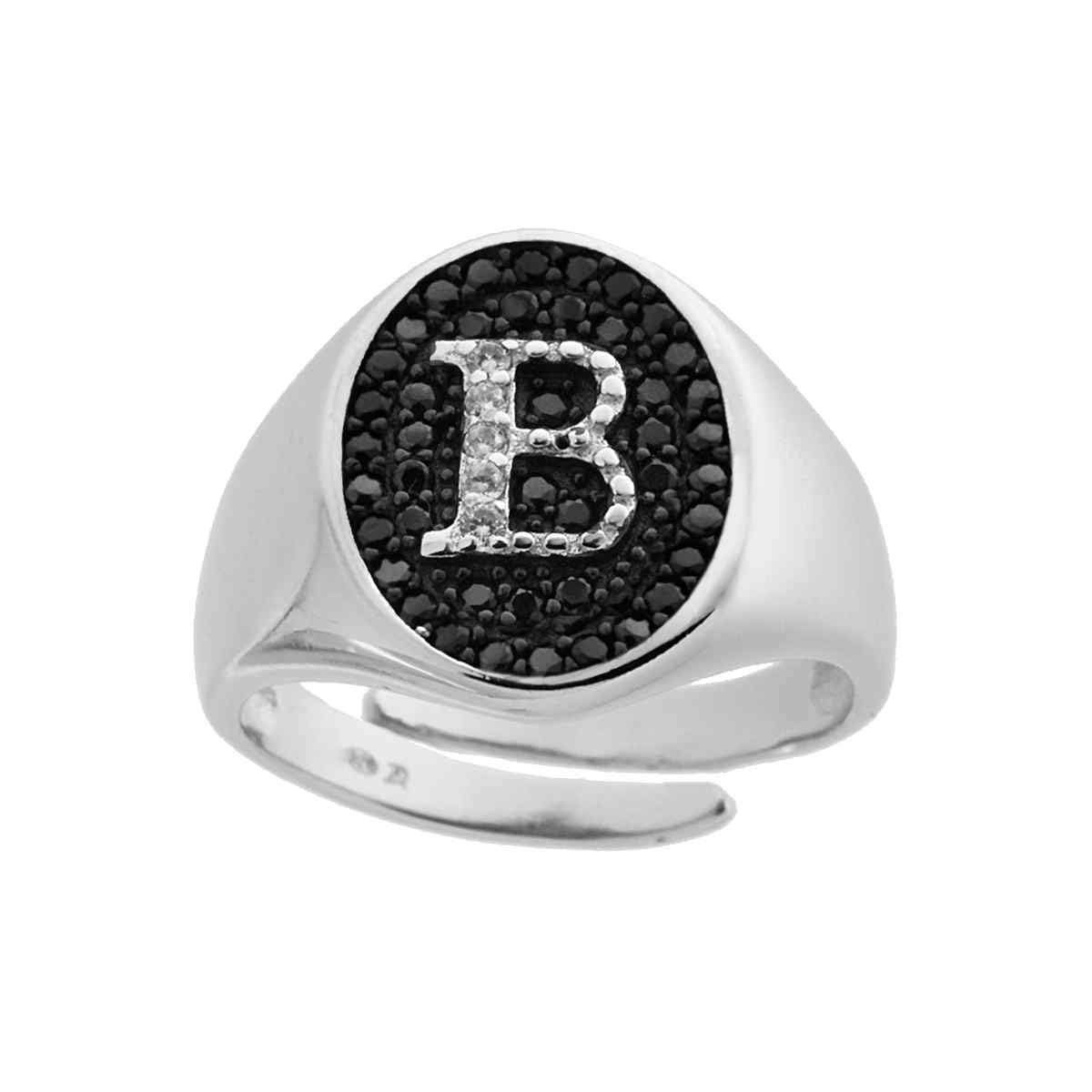 Maglione Gioielli Anello ovale da mignolo in argento 925 con lettera personalizzabile in pavè di zirconi