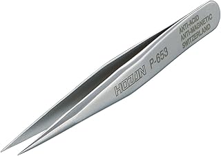 Hozan P-653 Tweezers, Fully Non-Magnetic, Short Type, Total Length: 2.8 inches (70 mm), Tip Width: 0.08 inches (0.2 mm), Maximum Opening Width: 0.2 inches (6 mm), Weight: 0.2 oz (7 g)