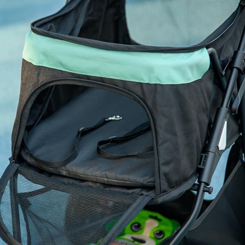 PawHut Hundewagen 2 in 1 Hundebuggy klappbar für Hunde & Katzen bis 10 kg Katzenbuggy mit Kissen Netzfenstern Türen Aufbewahrungskorb Katzenwagen Buggy Grün