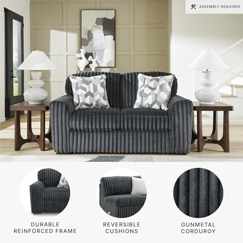 Image of Signature Design by Ashley Midnight-Madness Corduroy Loveseat, Gunmetal