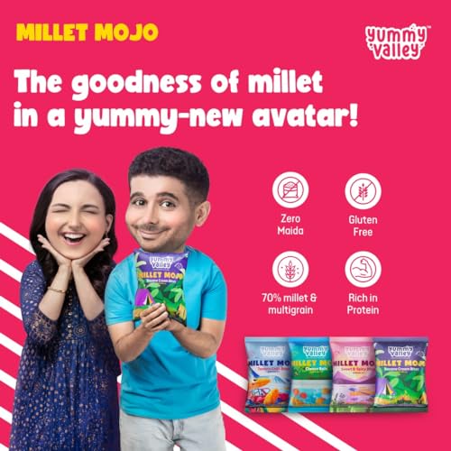 Image of Yummy Valley Millet Cheese Balls, 25g x Pack of 4 | Baked Snack Not Fried | Ready to Eat Snack | Multigrain Cheese Balls | No Preservatives Gluten Free Crunchy Snacks | Healthy Namkeen Kids Snack
