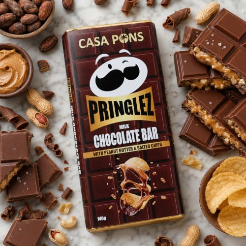 Image of PRINGLEZ - Casa Pons Milk Chocolate Bar With Peanut Butter & Salted Chips (140g) By COUGAR | Creamy Milk Chocolate With Peanut Butter Filling & Crispy Salted Chips | Gourmet Chocolate Treat - (Imported-UAE)