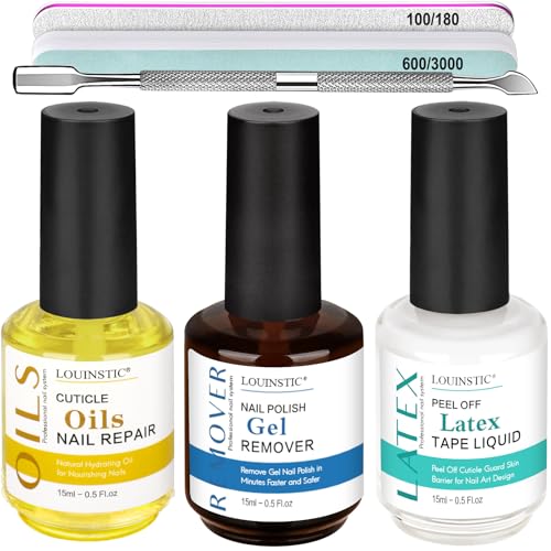 LOUINSTIC 3-in-1 Gel Nail Remover Kit – Gel Nail Polish Remover, Liquid Latex Peel-Off Tape,...