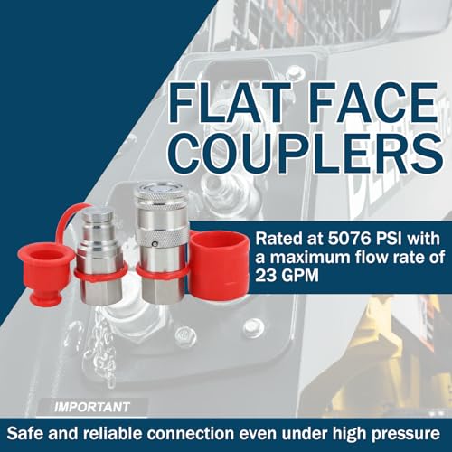Image of 3 /8 inch Skid Steer Flat Face Hydraulic Quick Connect Couplers With Dust Covers - Compatible With Parker FE Series | Safeway FFE49 Series | Faster FFH Series