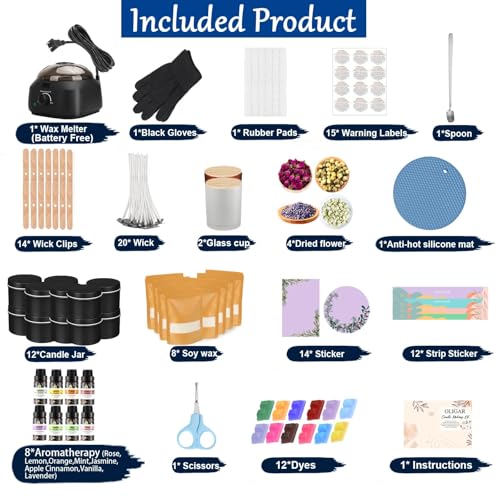 Oligar Kit completo de fabricação de velas com derretidor de cera, suprimentos para fabricação de ve