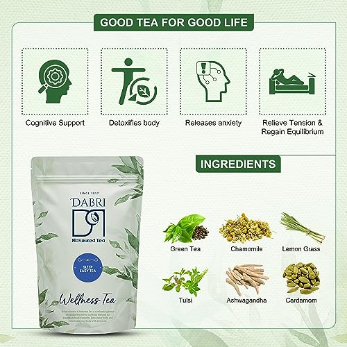 Image of Dabri Sleep Easy Wellness Tea 100Gm Pouch| Pure Herbal Blend with Natural Taste | Antioxidant-Rich | Cognitive support | Detoxifies body | Releases anxiety