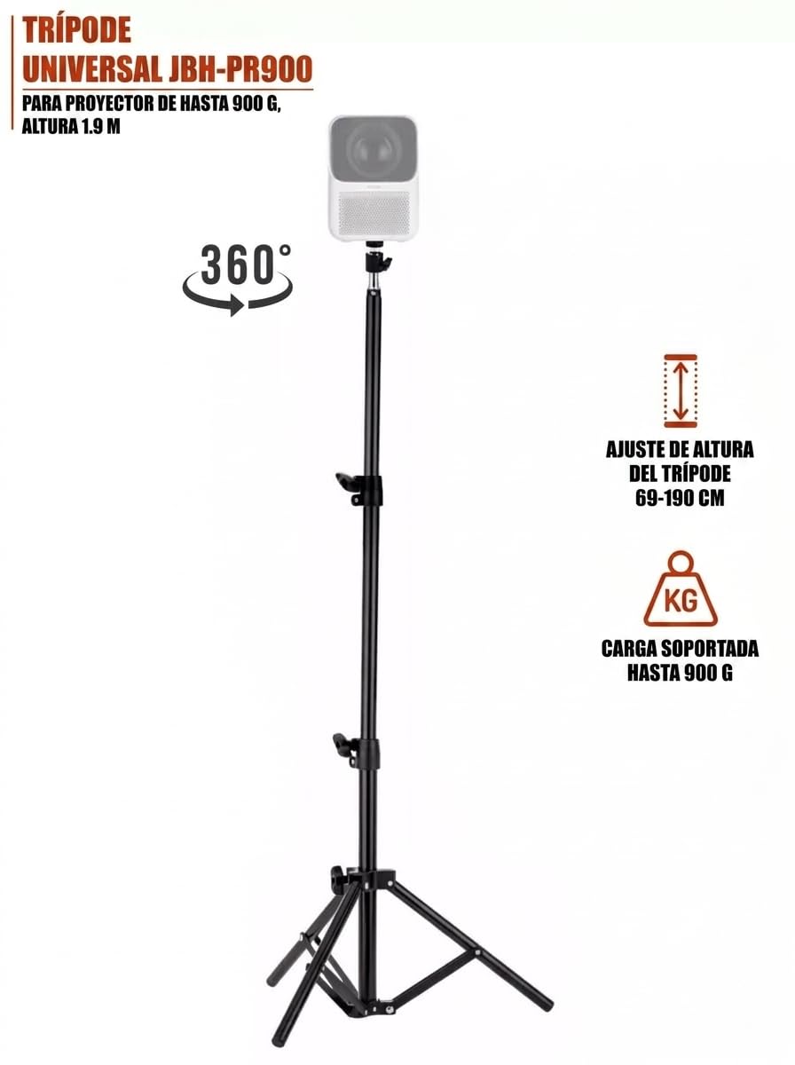 JBH-Pr900 Trípode Universal para Proyector, Altura Regulable hasta 1.9m, Carga Máxima 900g, Soporte Portátil para Mini Proyector y Cámaras con Rosca 1/4"