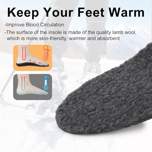 riemot Women's Arch Support Warm Insoles Comfort Lamb Wool Replacement Shoe Inserts Plantar Fasciitis Relief High Arch Orthotics Inserts for Work Boots Slippers Grey US8/ EU39 - Image 6
