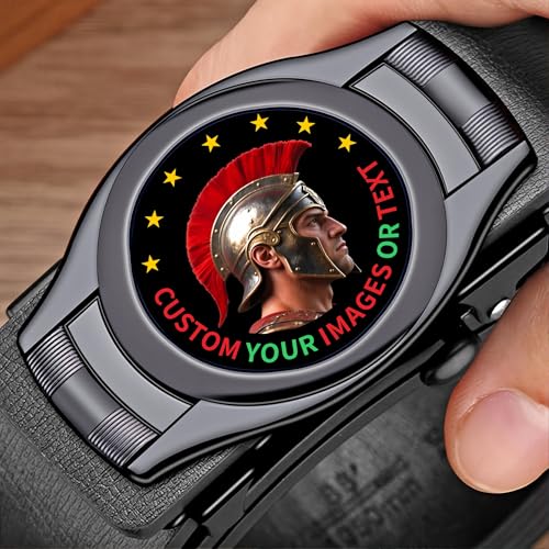 Leather Ratchet Belt Men - Customizable Photo Personalized Gift for Men Custom Birthday Gift, Automatic Buckle Belt4
