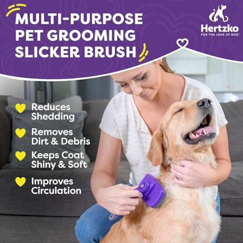 Hertzko-Self-Cleaning-Slicker-Brush-for-Dogs-and-Cats-Pet-Hair-Brush-for-Shedding-Long-and-Short-Hair-Grooming-Brush-with-Easy-Clean-Retractable-Bristles-Cat-and-Dog-Grooming-Tool-Purple Hertzko Self Cleaning Slicker Brush for Dogs and Cats Pet Hair Brush for Shedding Long and Short Hair Grooming Brush with Easy Clean Retractable Bristles Cat and Dog Grooming Tool Purple