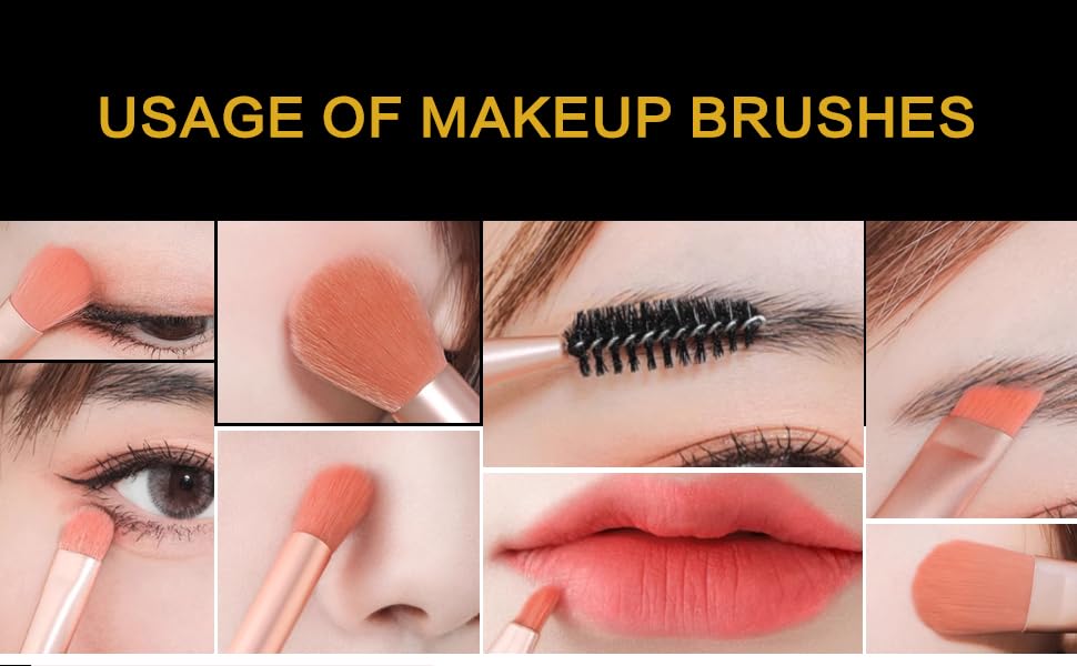 Miniatura 6 de Juego de 8 brochas de maquillaje para estudiantes principiantes, base sintética portátil, correctores de polvo, sombras de ojos, rubor, brochas de