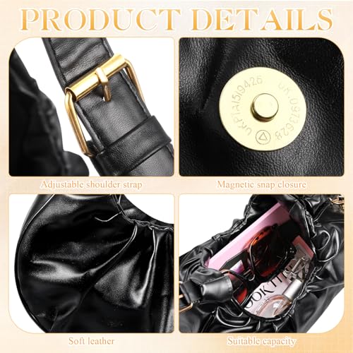 Abbylike Coquette Ruched Shoulder Bag for Women Cute Leather Clutch Cloud Purse with Bow Charm Crescent Handbag Tote Bag Girl3