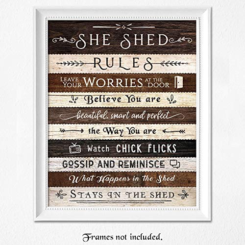Farmhouse Style She Shed Rules Humor Art Prints, 1 (8x10) Unframed Photos, Wall Decor Gifts Under 15 for Home Office Kitchen Babe Cave Woman Girlfriend Crafts Sewing Knitting Scrapbook Whimsical Fan - Image 3