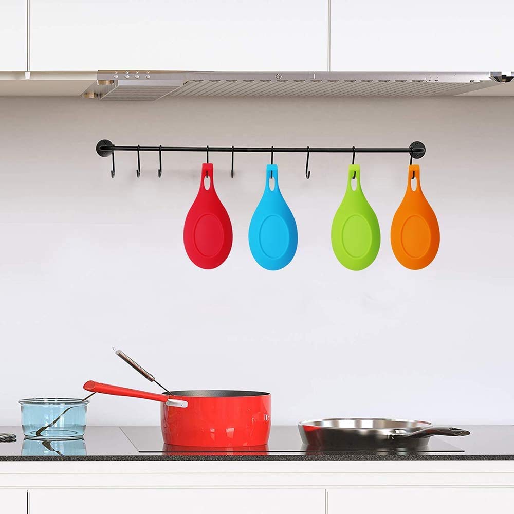 RRJ Silicone Spoon Rest for Stove Top, 4 Pack Kitchen Spoon Holder Rest, Silicone Cooking Utensil Rest Ladle Spoon Holder, Heat Resistant and Easily Clean (Large) 4