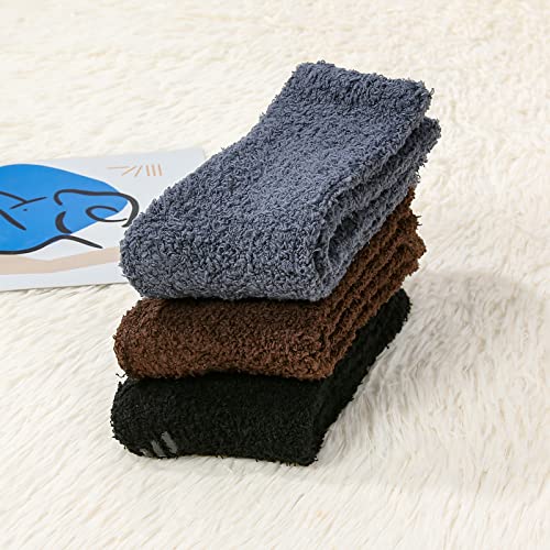 Image of Fuzzy Socks for Women with Grips No Slip Hospital Socks Warm Fluffy Socks Winter Slipper Socks Soft Cozy Socks Grippy Plush Socks Christmas Gifts Presents 3 Pairs Black DarkGray Coffee