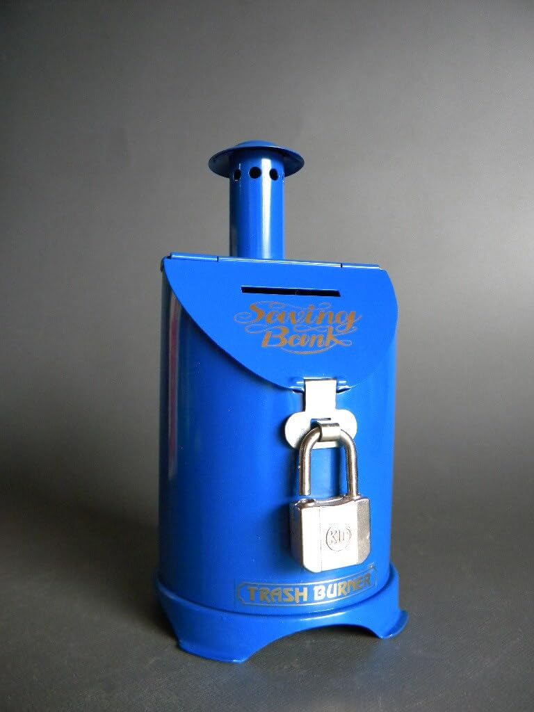 当時物 TRASH BURNER 鍵付き BANK ユニーク焼却炉 ブリキ日本製 コインバンク 卓上