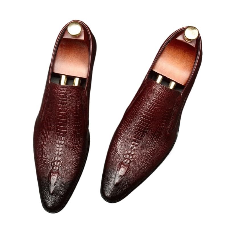 Men's Alligator Crocodile Print Oxfords Fashion Dress Shoes Breathable Lace Up Shoes for Business Office Wear Genuine Cowhide Leather