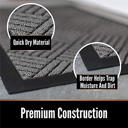 Gorilla Grip Rubber Doormat And Indoor Chenille Mat, Doormat Is Size 29X17 In Gray Stone Paws Pattern, Chenille Indoor Door Mat Is Size 30X20 In Gray Paw Pattern, 2 Item Bundle #TOP1