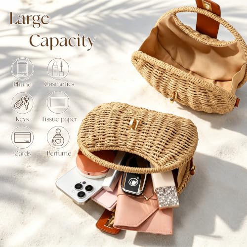 Image of Straw Bag Beach Purse Summer Purses for Women Vacation Handbags Woven Crossbody Bags Straw Shoulder Bag