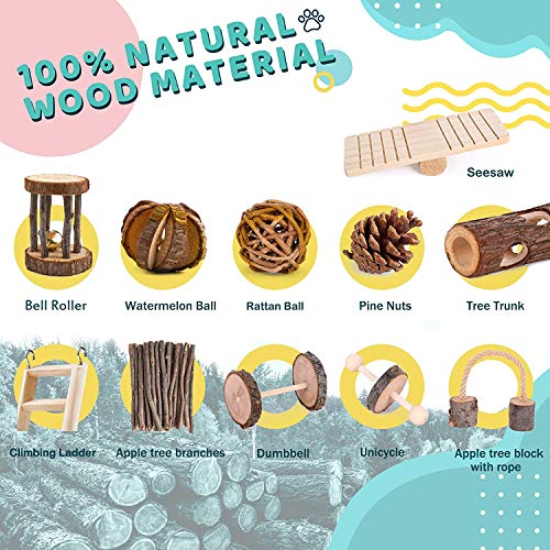 Elipark 12 Pack Wooden Hamster Toys Set,Guinea Pig Toys Natural Apple Wood Rabbit Rat Bunny Chinchillas Dwarf Hamsters Chew Toys Treats,Exercise Accessories For Small Animal Pet Chewing And Teeth Care #TOP1