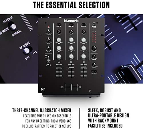 Numark M4 - 3-Channel Scratch DJ Mixer, Rack Mountable with 3-Band EQ, Microphone Input and Replaceable Crossfader with Reverse and Slope Controls