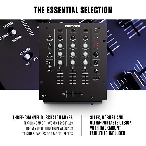 Numark M4 - 3-Channel Scratch DJ Mixer, Rack Mountable with 3-Band EQ, Microphone Input and Replaceable Crossfader with Reverse and Slope Controls