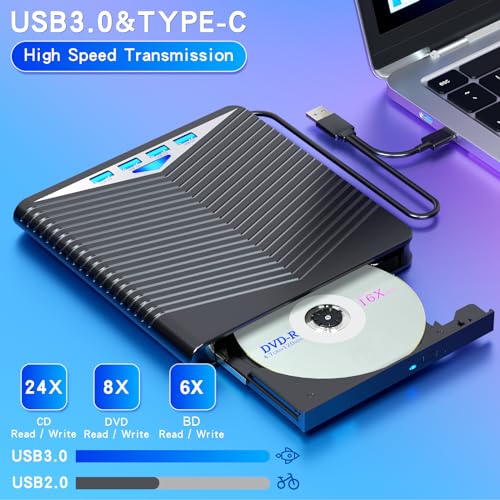Dainty External CD DVD Drive 7 in 1 CD/DVD Burner USB 3.0 with 4 USB Ports and 2 TF/SD Card Slots Optical Disk Drive for Laptop Mac, Compatible with PC Windows /10/8/7 Linux OS - Image 5