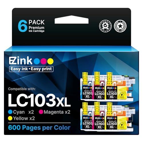 Image of E-Z Ink Compatible Replacement LC103 Ink Cartridges for Brother Printer | LC103 XL LC101 LC 103 to Use with MFC-J870DW MFC-J470DW MFC-J6920DW MFC-J6520DW MFC-J450DW (6 Pack, 2C2M2Y)