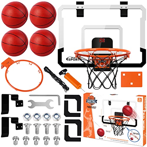 Over The Door Basketball Hoop Indoor - Mini Basketball Hoop For Kids And Adults Basketball Backboard Pads Door Room Basketball Hoop Mini Hoop With 4 Balls, Basketball Toy Gifts For Kids Boys Teens #TOP7