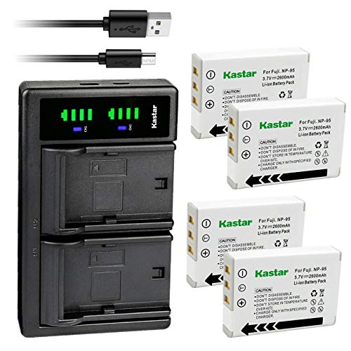Kastar 4-Pack Battery and LTD2 USB Charger Replacement for Fujifilm NP-95 NP95 FNP-95 FNP95 Battery, Fujifilm BC-65N Charger, Fujifilm FinePix X100T, FinePix X-S1, Fujifilm XF10 Digital Camera