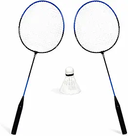 Kit De Badminton Com 2 Raquetes Azul e Preto E 1 Peteca Linha Premium