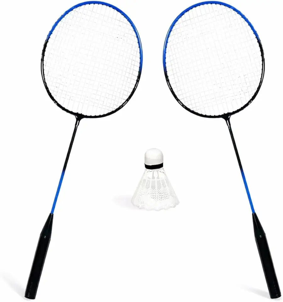 Kit De Badminton Com 2 Raquetes Azul e Preto E 1 Peteca Linha Premium