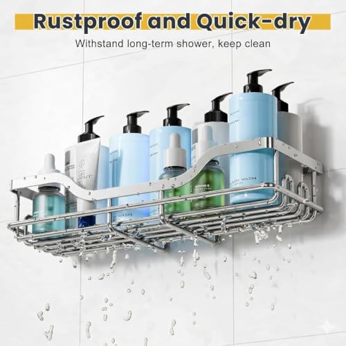 Image of OMAIRA 3-Pack Shower Caddy with Soap Holder, Adhesive Rustproof No-drill Strudy Loading Inside Shower Organizer Shelves Rack Storage Bathroom Organization for Smooth Wall Glass Tile, Black (XX-Large)