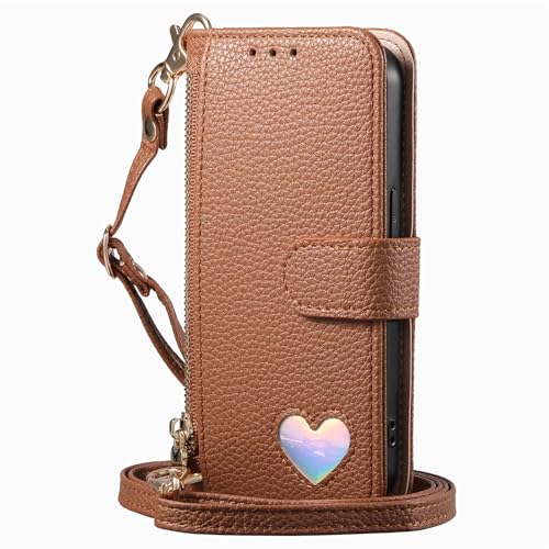 Sxmincxubo Senter Compatible with Huawei Nova 15 Pro Wallet Case, RFID Blocking Leather Crossbody Phone Case with Card Holder, Zipper Purse Wrist Strap Kickstand Shockproof Cover for Women,Brown