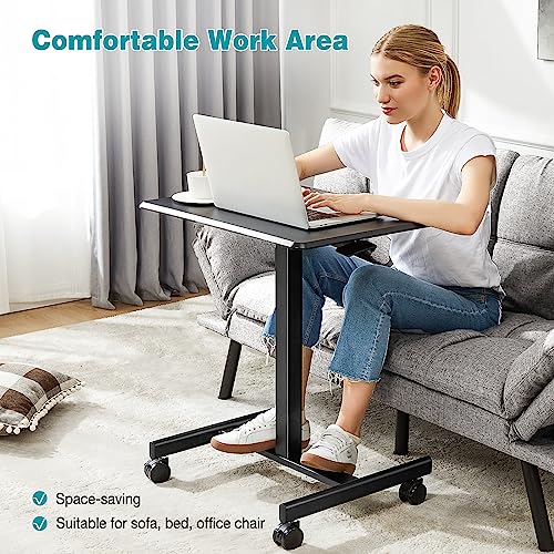 Image of DUMOS Mobile Rolling Desk with Wheels Adjustable Height Small Standing Desks Portable Laptop PC Table Computer Workstation for Home Office Small Space Modern Black