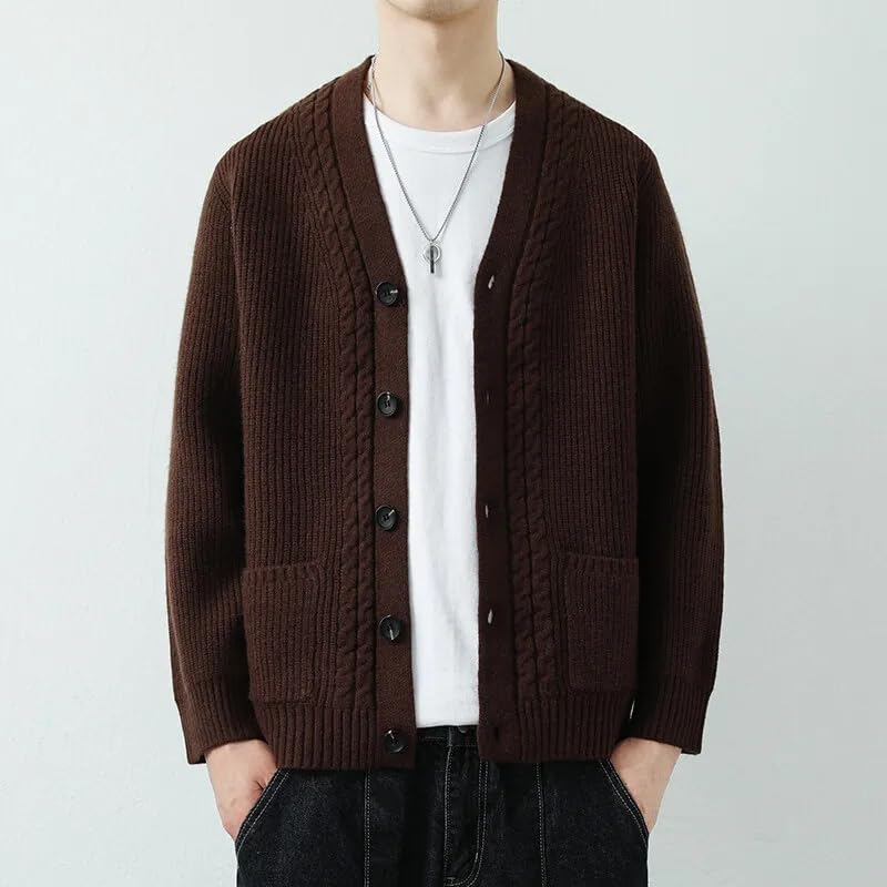 Spring Autumn Men's Knit Cardigan Slim Fit Knitted Sweatercoat Men Solid V-Neck Sweater Outerwear4
