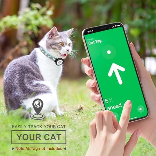 Image of Waterproof Cat Collar with QR TAG & Reflective, Footprints Pattern, Lightweight Kitten Collar for Apple Tag, Hidden GPS Tracker Holder for Cats, Kittens (Teal) (7-12 inch)