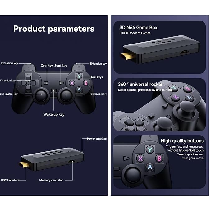 Image of M33 Game Stick 37000+ INBUILT Video Game Console Retro Classic 3D 4K Full HD with 2 Wireless Gamepad Plug & Play Video Game 64GB