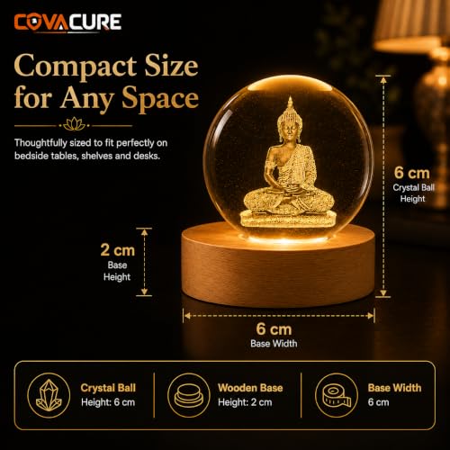 Image of COVACURE 3D Lord Buddha Statue Crystal Ball Night Lamp, 2.4 Inch Gautam Buddha Idols Crystal Ball Night Light for Home & Office Desk Decor, Birthday Gift, Spiritual Showpiece