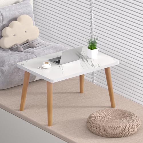 Small Coffee Table for Small Space, Low Table, Floor Table Desk for Sitting on The Floor, Storage Living Room Furniture, Tatami Tea Tables with Solid Wood Legs, Home Office, Farmhouse, Rectangle White - Thumbnail 4