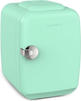 CROWNFUL Mini Fridge, 4 Liter/6 Can Portable Cooler and Warmer Personal Refrigerator for Skin Care, Cosmetics, Beverage, Food,Great for Bedroom, Office, Car, Dorm, ETL Listed Green