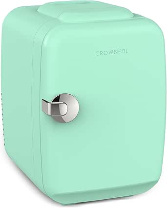 CROWNFUL Mini Fridge, 4 Liter/6 Can Portable Cooler and Warmer Personal Refrigerator for Skin Care, Cosmetics, Beverage, Food,Great for Bedroom, Office, Car, Dorm, ETL Listed (Green)